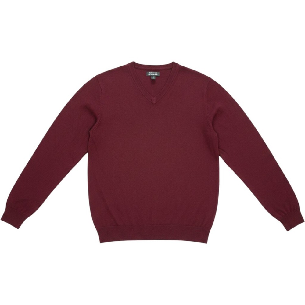 Nordstrom Mens L Burgundy V Neck Sweater 100% Merino Wool Quiet Luxury Academia
